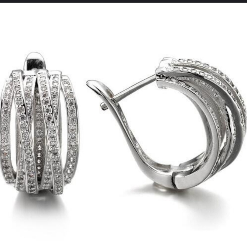 Amazing White Sapphire Silver Hoops - Picture 3 of 7